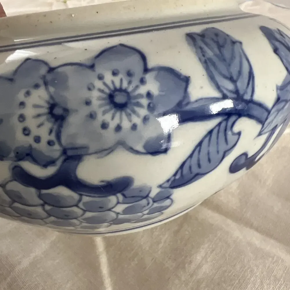Blue and White Ceramic Floral Round Jar with Lid, Medium, 6 in, Decorative